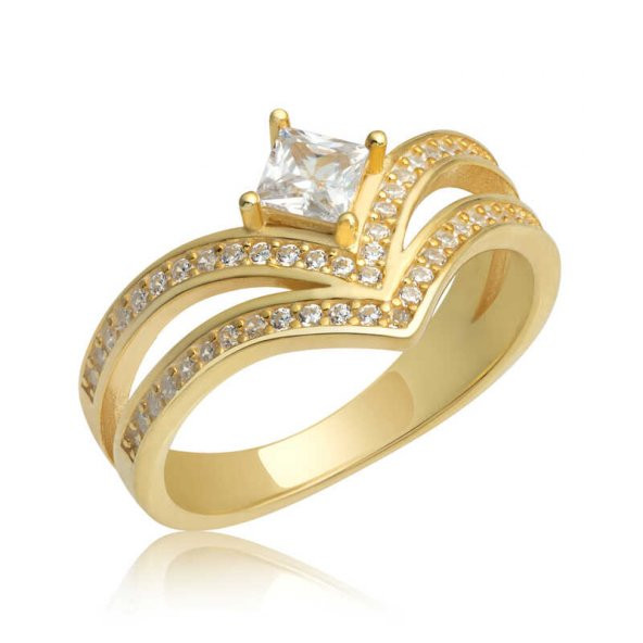 Gümüş Gold Tek Taş Kadın Yüzük  SL5202