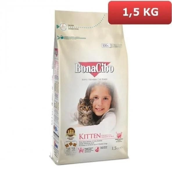 BonaCibo Kitten Tavuklu (Hamsi ve Pirinç eşliğinde) Yavru Kedi Maması 1,5 kg
