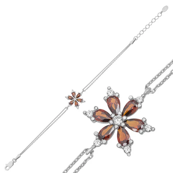 Gümüş Kırmızı Lotus Çiçeği Bileklik SL4958