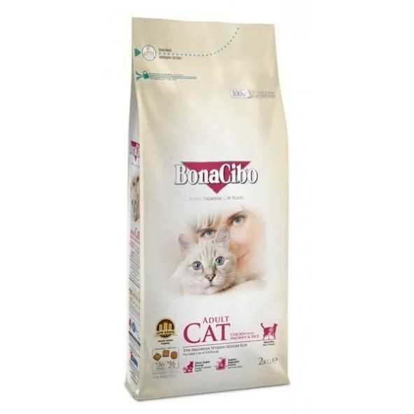 BonaCibo Adult Cat Tavuklu (Hamsi ve Pirinç eşliğinde) Yetişkin Kedi Maması 2 Kg