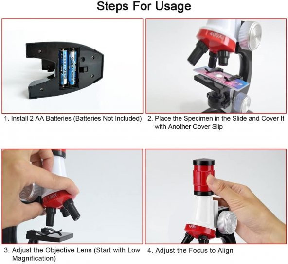 Bilimsel Eğitici Mikroskop Kiti Zoom Led Işıklı Set - 5