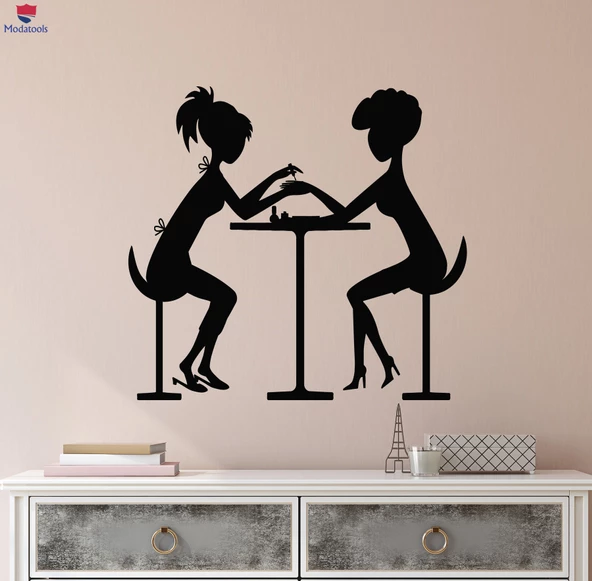 Tırnak Dekorasyon Duvar Sticker Siluetleri Kızlar Manikür Tırnak Güzellik Salonu Çıkartmaları