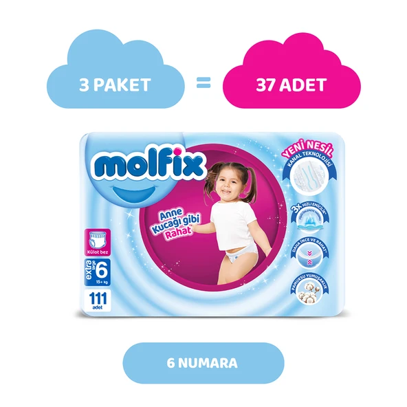 Molfix Pants Bebek Bezi 6 Beden E.Large Aylık Fırsat Paketi 111 Adet - 2