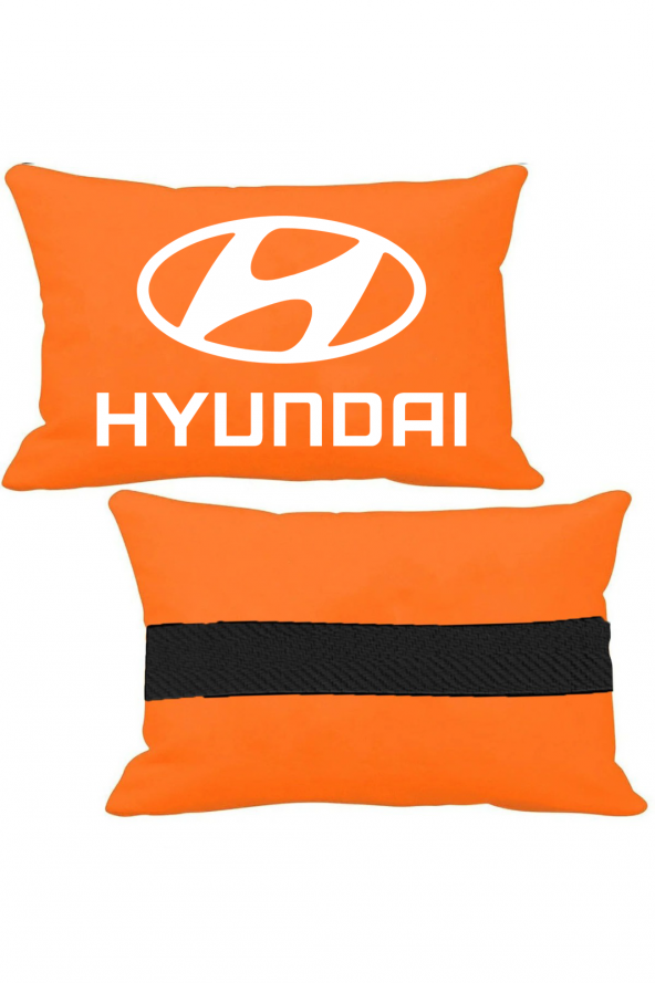 Öziron Hyundai İ10 Oto Koltuk Boyun Yastığı 2 Adet Hyundai Amblem Logolu Turuncu Ortopedik Yastık