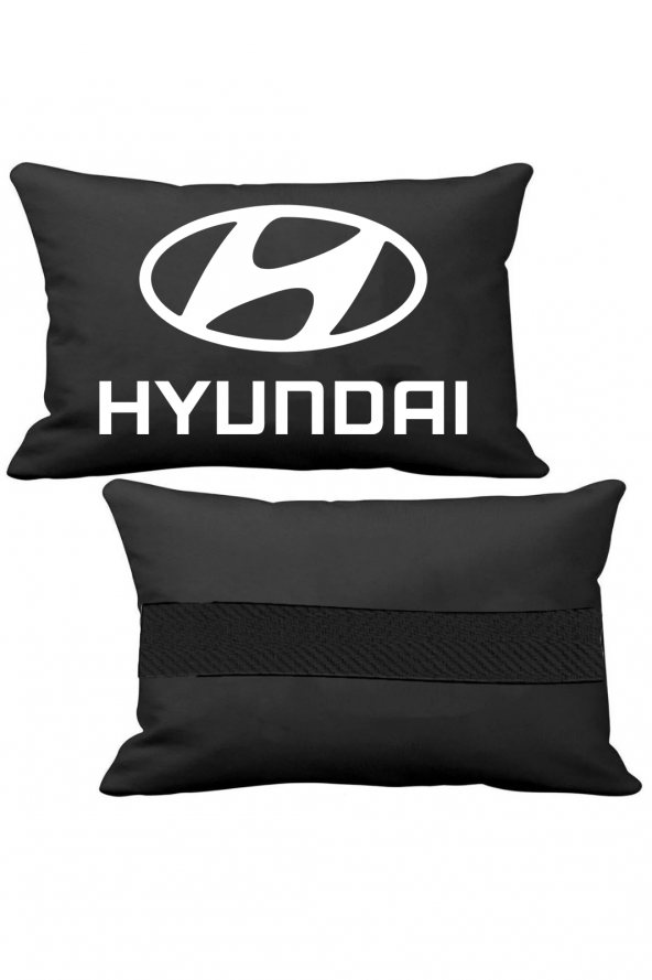 Öziron Hyundai Atos Oto Koltuk Boyun Yastığı 2 Adet Hyundai Amblem Logolu Siyah Ortopedik Yastık