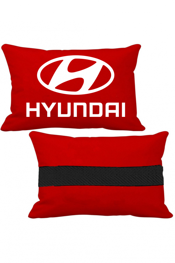 Öziron Hyundai İ20 Active Oto Koltuk Boyun Yastığı 2 Adet Hyundai Amblem Logolu Kırmızı Ortopedik Yastık
