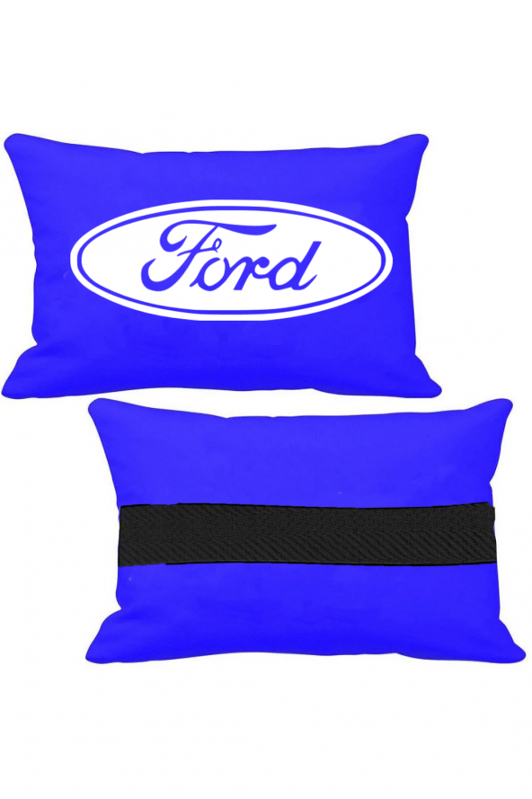 Öziron Fort Focus Hatchback Oto Koltuk Boyun Yastığı 2 Adet Amblem Logolu Mavi Ortopedik Yastık