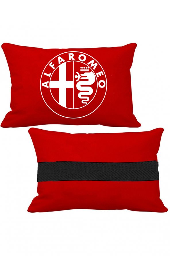 Öziron Alfa Romeo Mito Oto Koltuk Boyun Yastığı 2 Adet Amblem Logolu Kırmızı Ortopedik Yastık ürün görseli