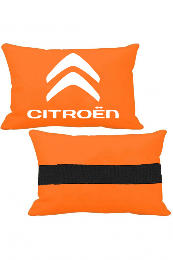 Öziron Citroen C5 Oto Koltuk Boyun Yastığı 2 Adet Amblem Logolu Turuncu Ortopedik Yastık ürün görseli