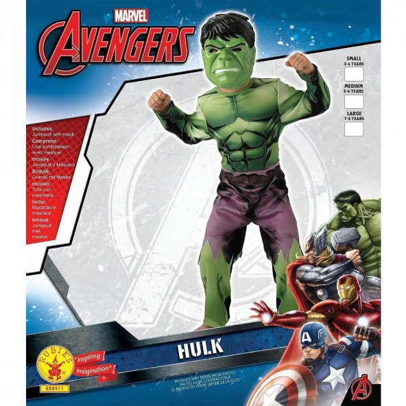 Orjinal Lisanslı Marvel Avengers Hulk Kostüm ve Maskesi 7-8 Yaş 117-128cm