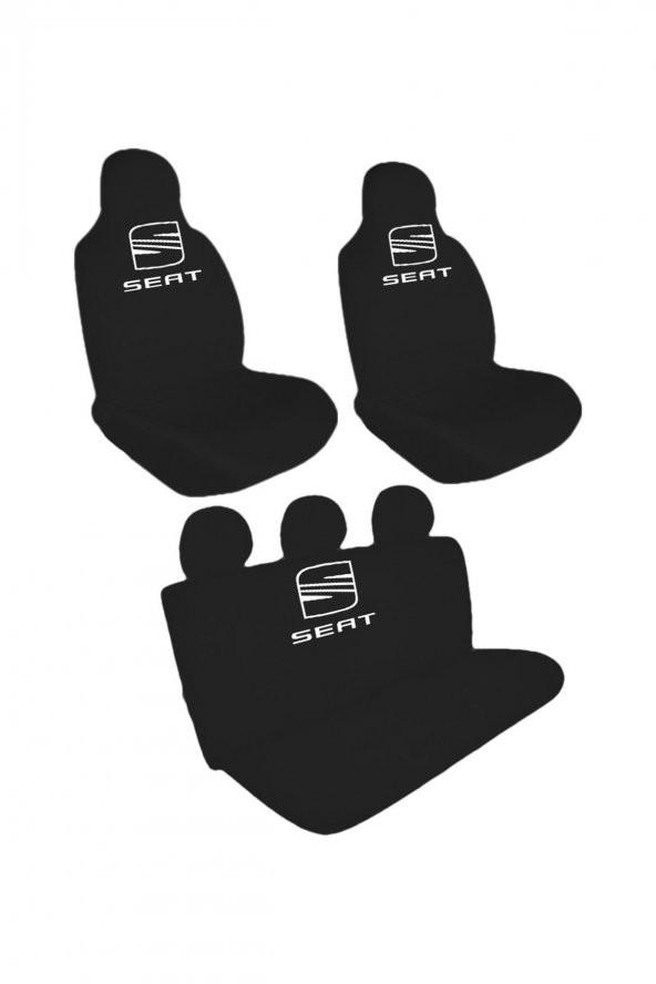 Öziron Seat İbiza Araba Koltuk Kılıfı Amblem Logo Baskılı Penye Servis Kılıfı Sİyah