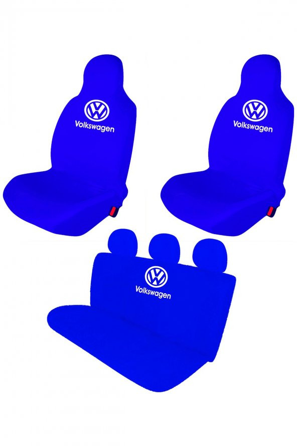 Öziron VW Polo Oto Koltuk Kılıfı Koruyucu Logo Baskılı Penye Servis Kılıfı Mavi