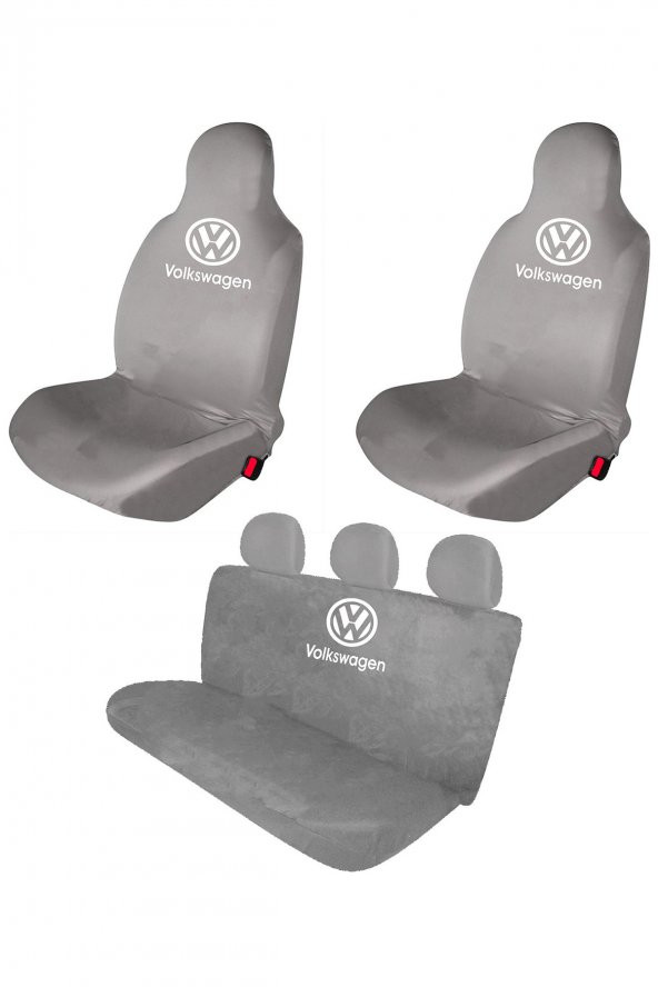 Öziron Volkswagen Touran Oto Koltuk Kılıfı Koruyucu Logo Baskılı Penye Servis Kılıfı Gri