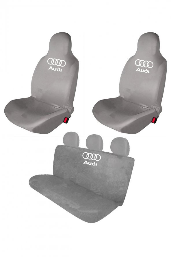 Öziron Audi A4 Sedan Oto Koltuk Kılıfı Koruyucu Logo Baskılı Penye Servis Kılıfı Gri