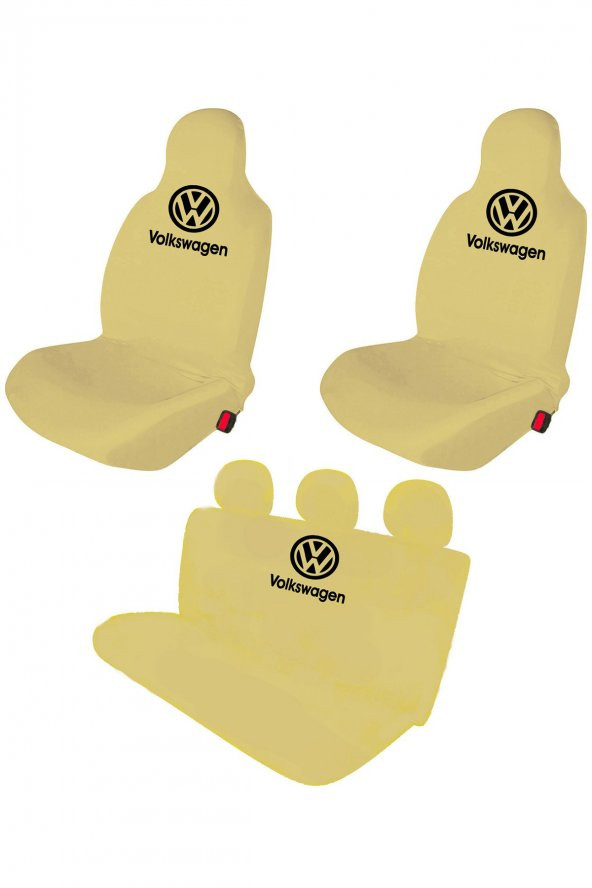 Öziron Volkswagen Polo Oto Koltuk Kılıfı Koruyucu Logo Baskılı Penye Servis Kılıfı Kremrengi