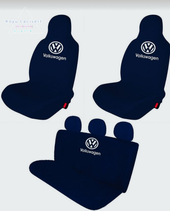 Öziron Volkswagen tüm modellere uygun Oto Koltuk Kılıfı Koruyucu Logo Baskılı Penye Servis Kılıfı Lacivert
