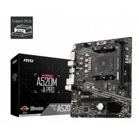 MSI A520M-A PRO AM4 DDR4 S+V+GL 4600(OC)MHz,M.2 USB3.2 mATX ANAKART - 2