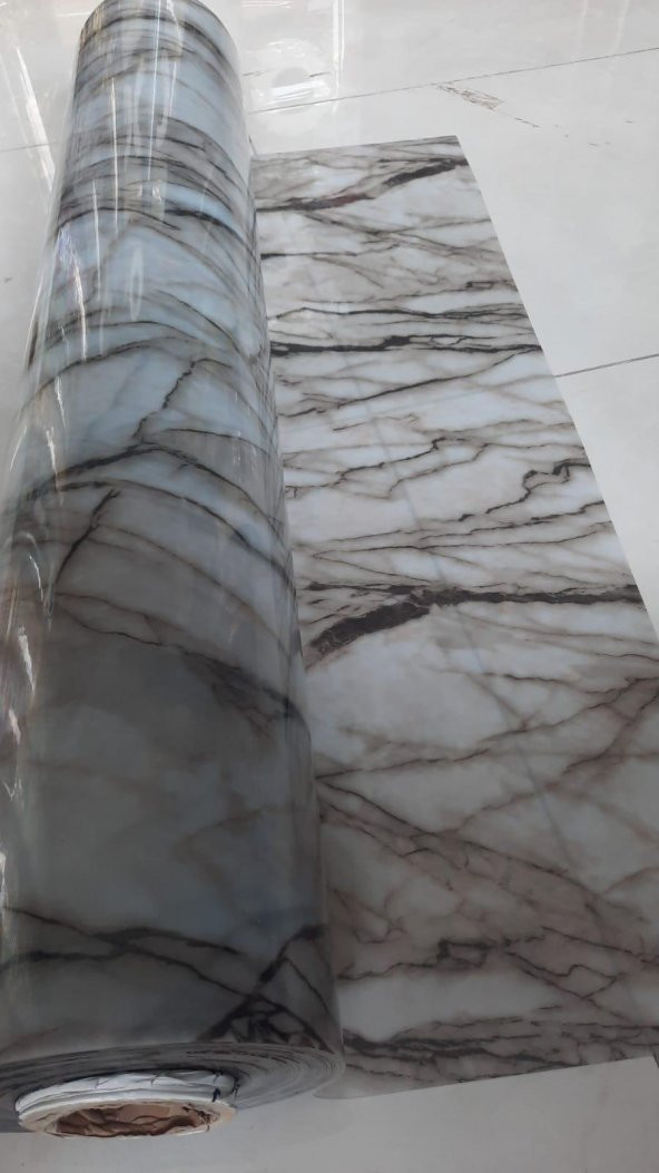 Mermer Desenli Şeffaf Masa  Örtüsü 80 CM X 200 CM - 2