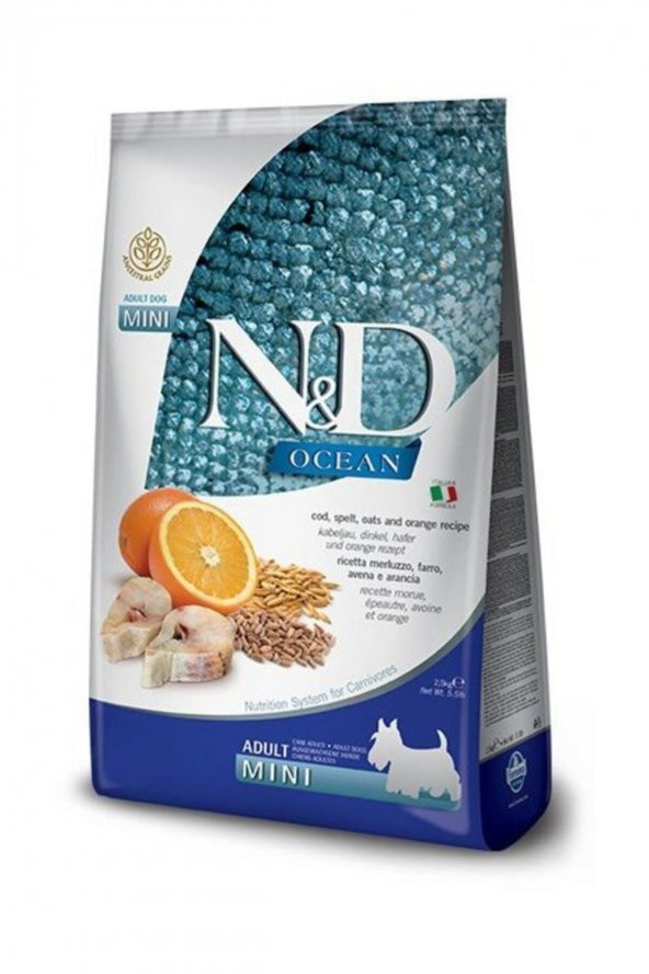 N&DOcean Düşük Tahıllı Balık Portakallı Mini Irk Yetişkin Köpek Maması - 2.5 kg