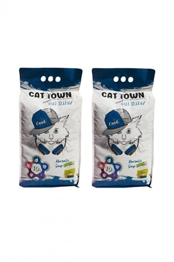 CAT TOWNMarsilya Sabun Kokulu Bentonit Ince Taneli Kedi Kumu 10 Lt X 2 Adet