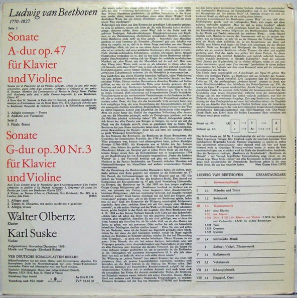Ludwig van Beethoven – Sonate Für Klavier Und Violine A-Dur Op.47, G-Dur Op.30 Nr.3 klasik tarz Plak alithestereo