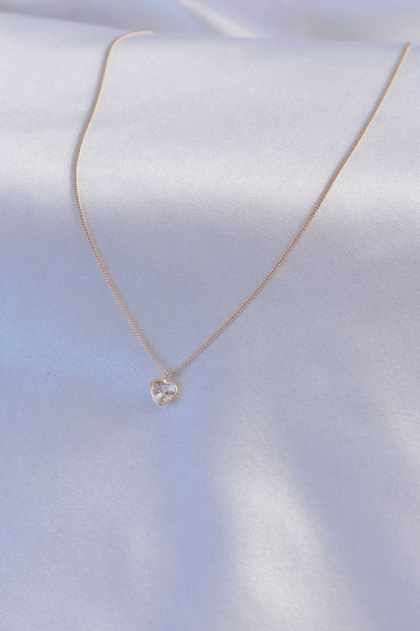 Gold Renk Zirkon Taşlı Kalp Figür Kadın Kolye - Resim 2