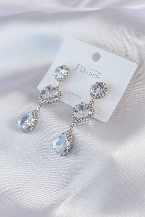 Gümüş Renk Damla Zirkon Taşlı Sallantı Model Kadın Küpe ürün görseli