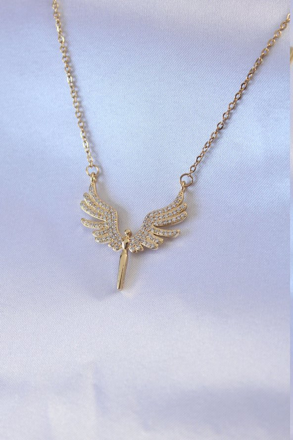316L Çelik Gold Renk Mikail Figür Zirkon Taş Detay Kadın Kolye ürün görseli