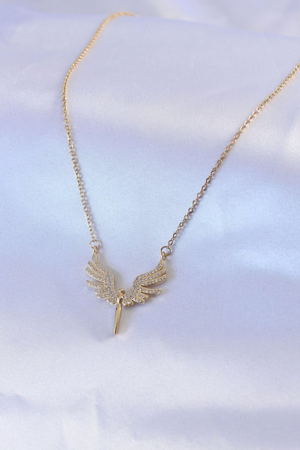 316L Çelik Gold Renk Mikail Figür Zirkon Taş Detay Kadın Kolye - Resim 2