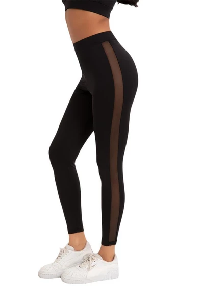 Yanı Tüllü Mesh Panel Spor Kadın Tayt 5034 - 5