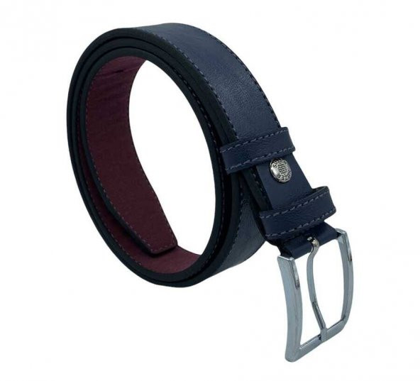 Lacivert Çocuk Boy Suni Deri Dikişli Model 3 cm.lik Garson Klasik Kemer - G5-22K - 3