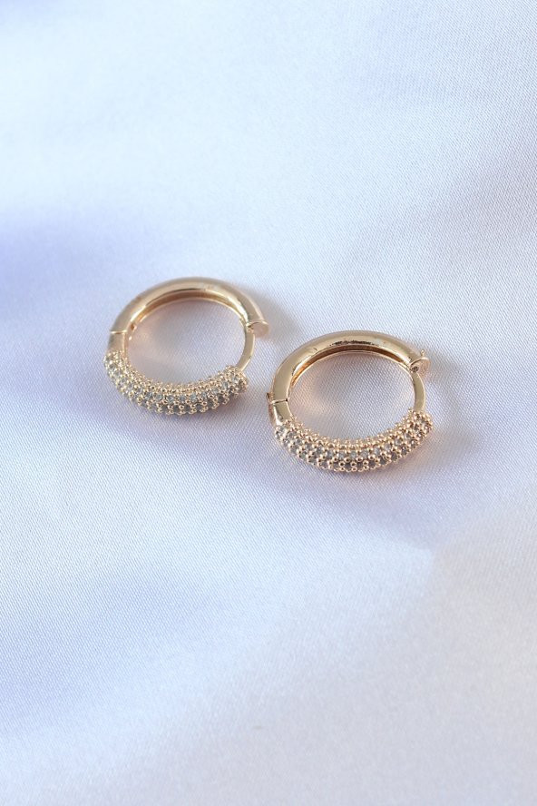 Gold Renk Zirkon Taşlı Halka Model Pirinç Kadın Küpe ürün görseli