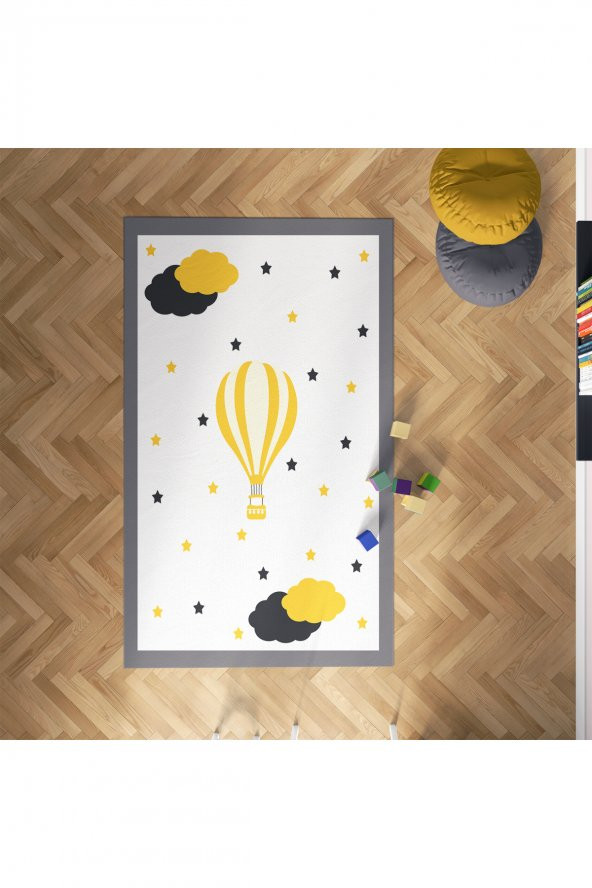 CERİTTİ Bebek Ve Çocuk Odası Yıldız Ve Balonlu Halı CRTT-019  Renkli 100 x 150