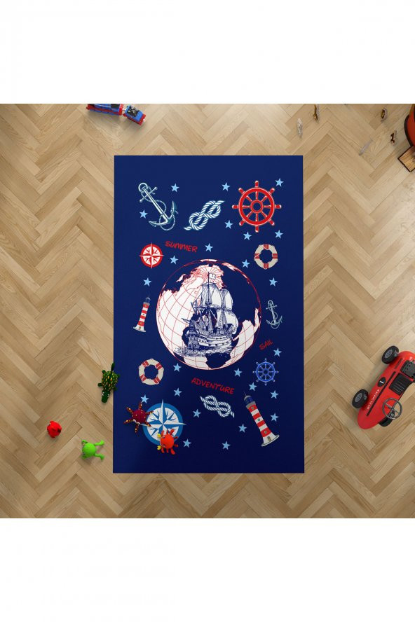 CERİTTİ Bebek Ve Çocuk Odası Denizci Desenli Halı CRTT-023  Renkli 100 x 150