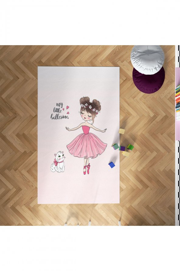 CERİTTİ Bebek ve Çocuk Odası Prenses Kız ve Yavru Kedi Desenli Halı CRTT-005  Renkli 100 x 200