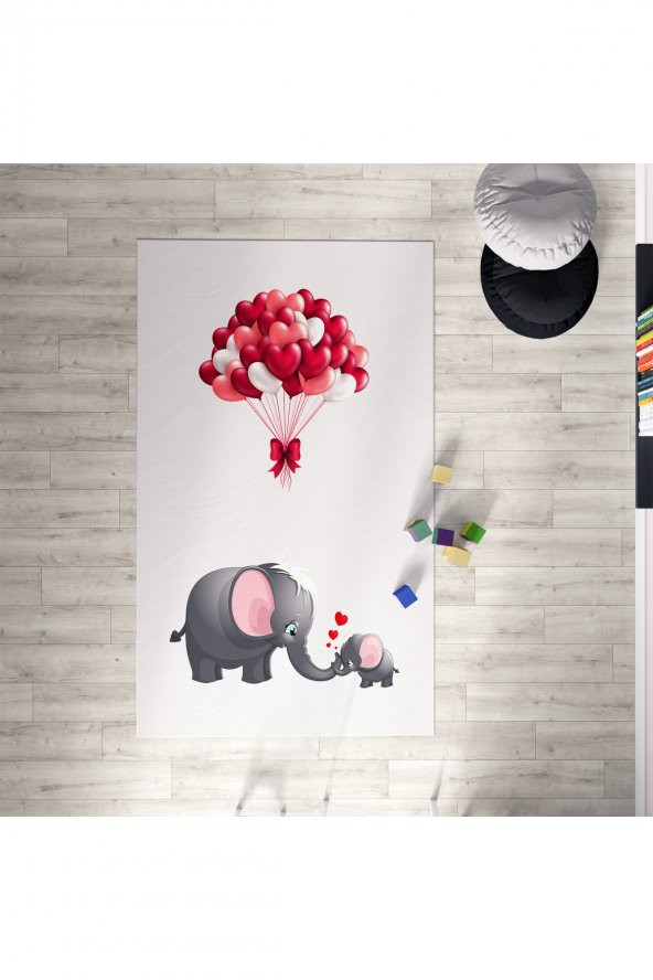 CERİTTİ Bebek Ve Çocuk Odası Fil Ve Yavrusu Desenli Halı CRTT-030  Renkli 133 x 190