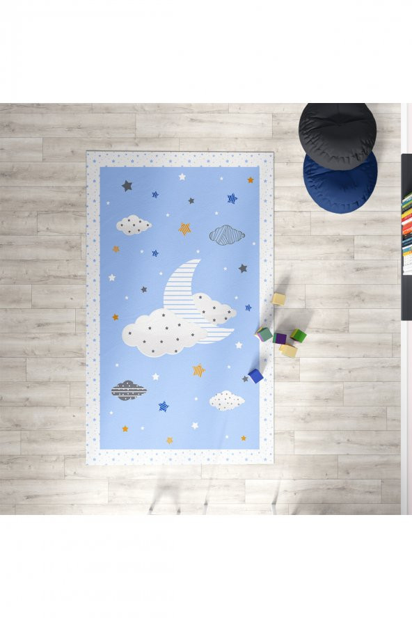 CERİTTİ Bebek Ve Çocuk Odası Renkli Yıldız Ve Bulut Desenli Halı CRTT-029  Renkli 160 x 230