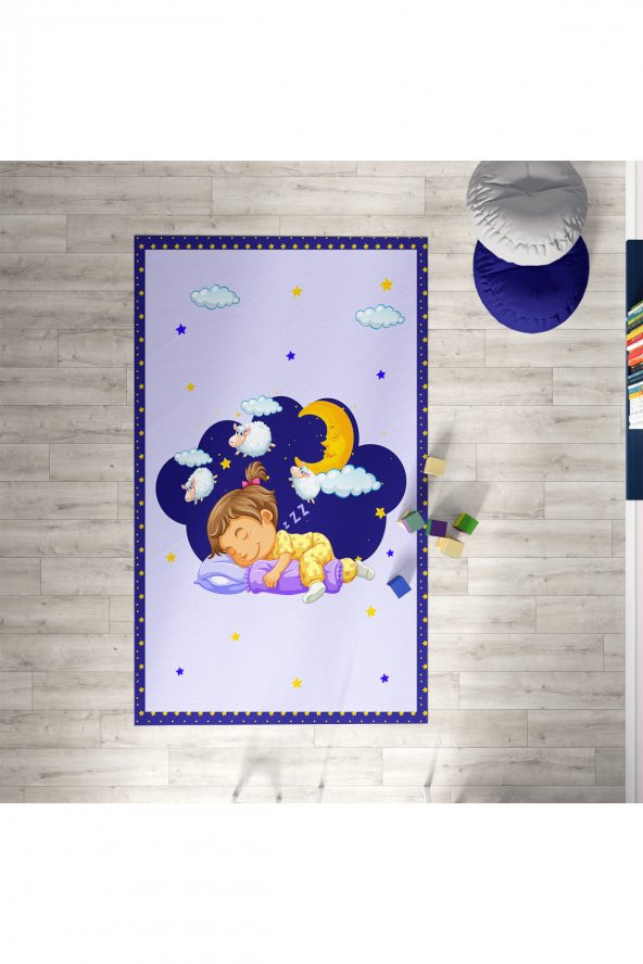 CERİTTİ Bebek ve Çocuk Odası Uyuyan Çocuk Desenli Dekoratif Antialerjik Halı CRTT-058  Renkli 133 x 190