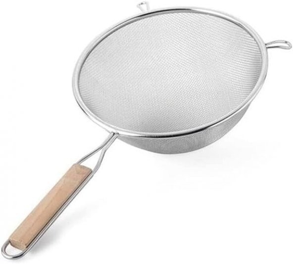 Ahşap Saplı Paslanmaz Çelik Süzgeç, Büyük Boy Metal Süzgeç 24*10 Cm - Estetik ve Dayanıklı - 1