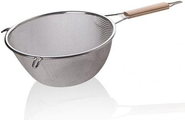 Ahşap Saplı Paslanmaz Çelik Süzgeç, Büyük Boy Metal Süzgeç 24*10 Cm - Estetik ve Dayanıklı - 3