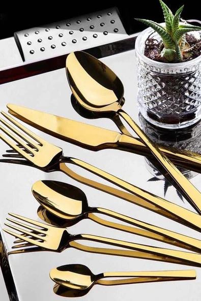 Jasper Dilay 36 Parça 6 Kişilik Titanyum Gold Çatal Kaşık Bıçak Takımı 3MM