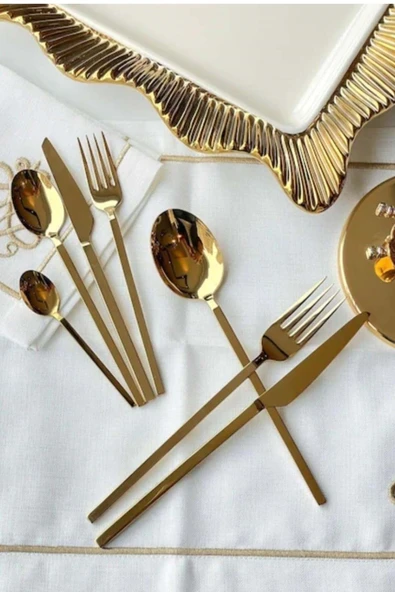 Jasper Dilay 36 Parça 6 Kişilik Titanyum Gold Çatal Kaşık Bıçak Takımı 3MM - 5