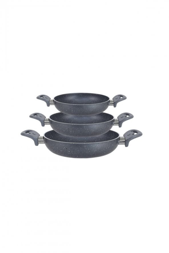 Hazarpazar Granitta 18-20-22cm Çift Kulp Gri Granit 3 Lü Omlet/sahan Tava Seti - 2
