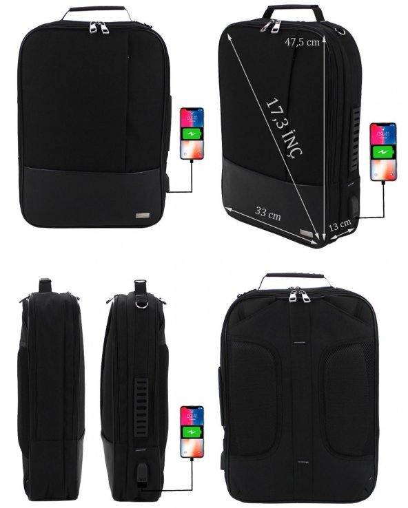 Laptop Sırt Çantası El ve Omuz Askılı  17.3" İnç USB Bölmeli 8683255012459 - 2