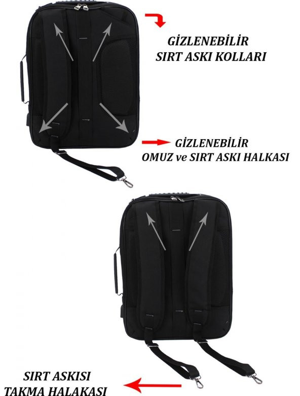 Laptop Sırt Çantası El ve Omuz Askılı  17.3" İnç USB Bölmeli 8683255012459 - 4
