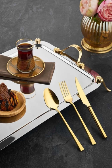 Jasper Dilay 36 Parça 6 Kişilik Titanyum Gold Çatal Kaşık Bıçak Takımı 3MM - 2