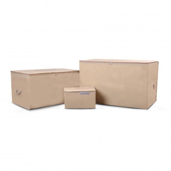 CUTY HOME OK HOME EV TEKSTİL BASKILI BEJ HURÇ 3LÜ SET - 2