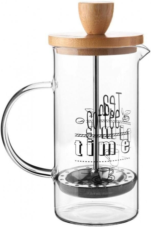 Cam French Press Filtre Kahve Demlik Bitki Çayı Potu Kahve Presi Bambu 350 ml - 1