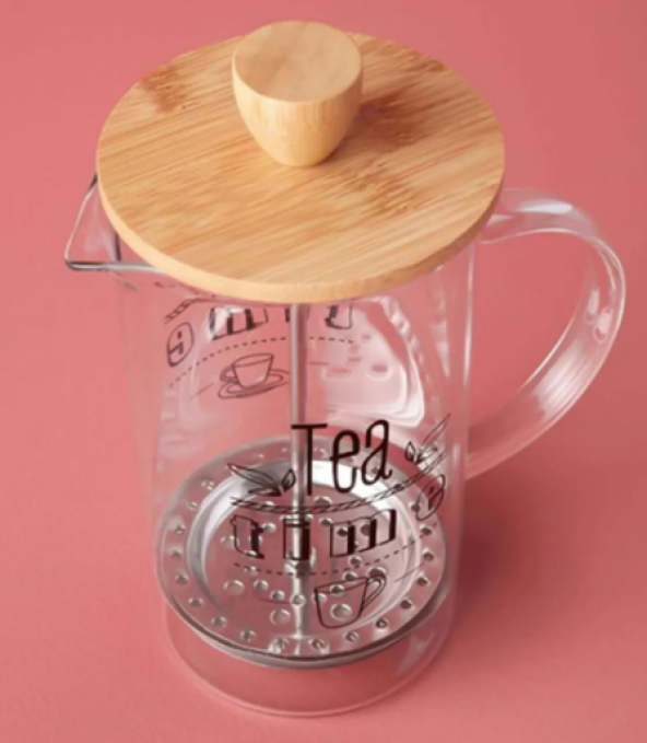 Cam French Press Filtre Kahve Demlik Bitki Çayı Potu Kahve Presi Bambu 350 ml - 3