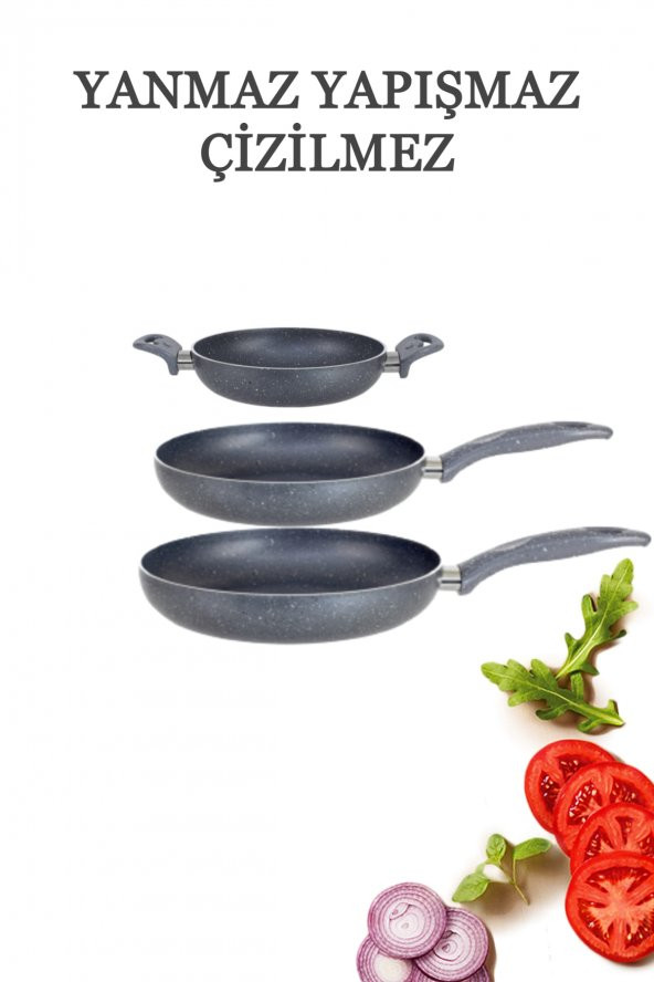 Granit Tava 24 - 28 Cm & Çift Kulp Omlet 22 Cm 3Lü Set